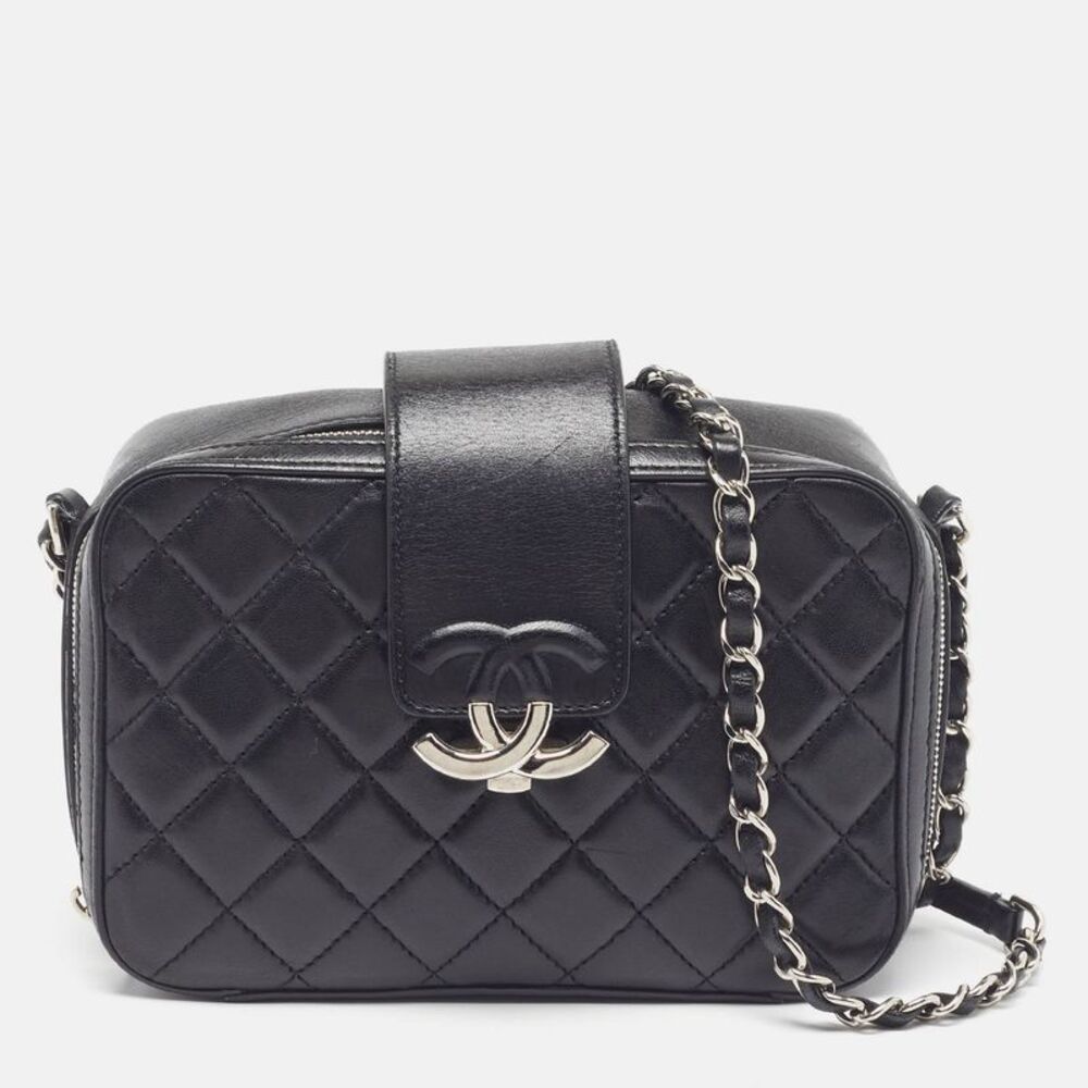 Chanel Cc Box Black Quilted Leather Camera Bag